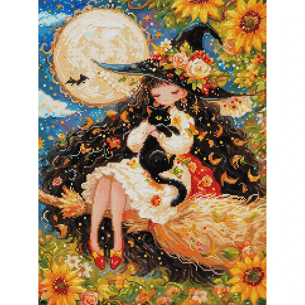 

Набор для алмазной вышивки 5D DIY «Вечная молодость»: «Очаровательная ведьма» с квадратными стразами AB/FD, дизайн «Черная кошка», для взрослых, рукоделие