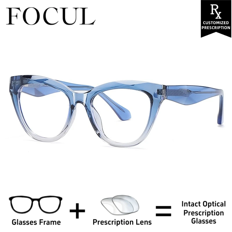 FOCUL Women Cat Eye Professional Design Anti Blue Ray Glasses Photochromic Myopia Eyeglasses Custom Prescription Optical Eyewear
