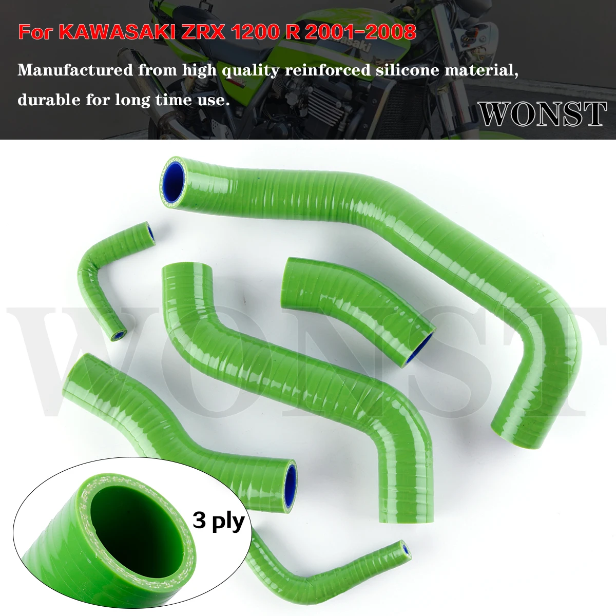 

6 Pcs For 2001-2008 Kawasaki ZRX1200R ZRX 1200 R Motorcycle Silicone Radiator Hose Kit 2001 2002 2003 2004 2005 2006 2007 2008