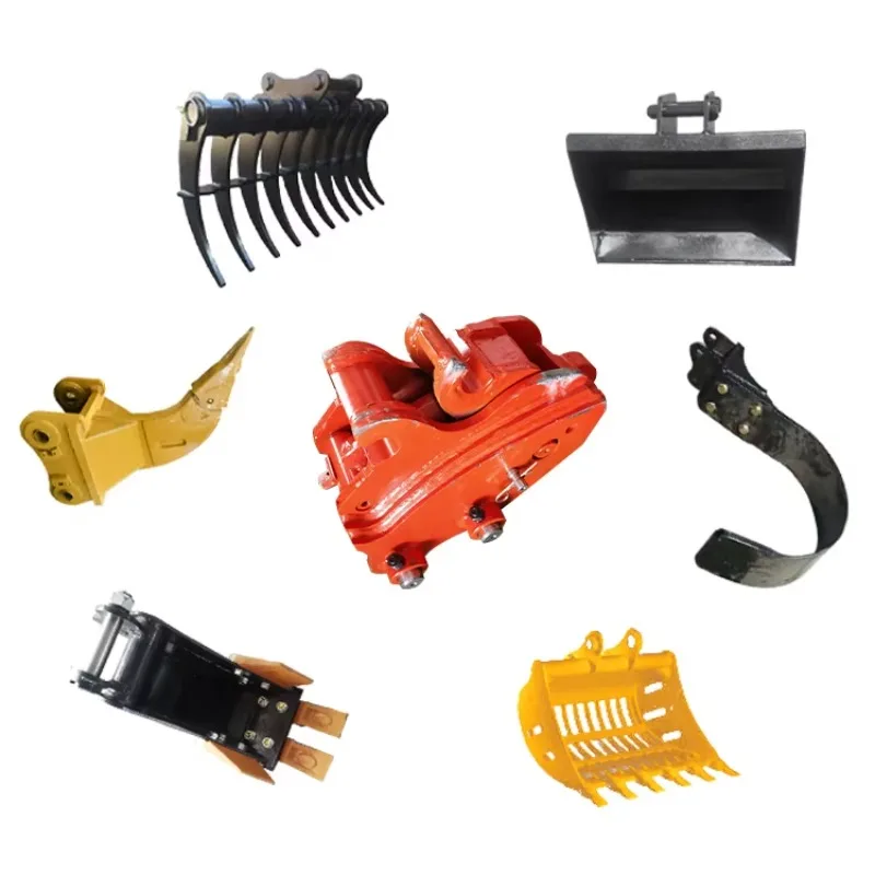 Mini Attachments Digging Bucket Rake Ripper Auger Wood Grabber Quick Hitch for 1-3.5 Ton Excavator