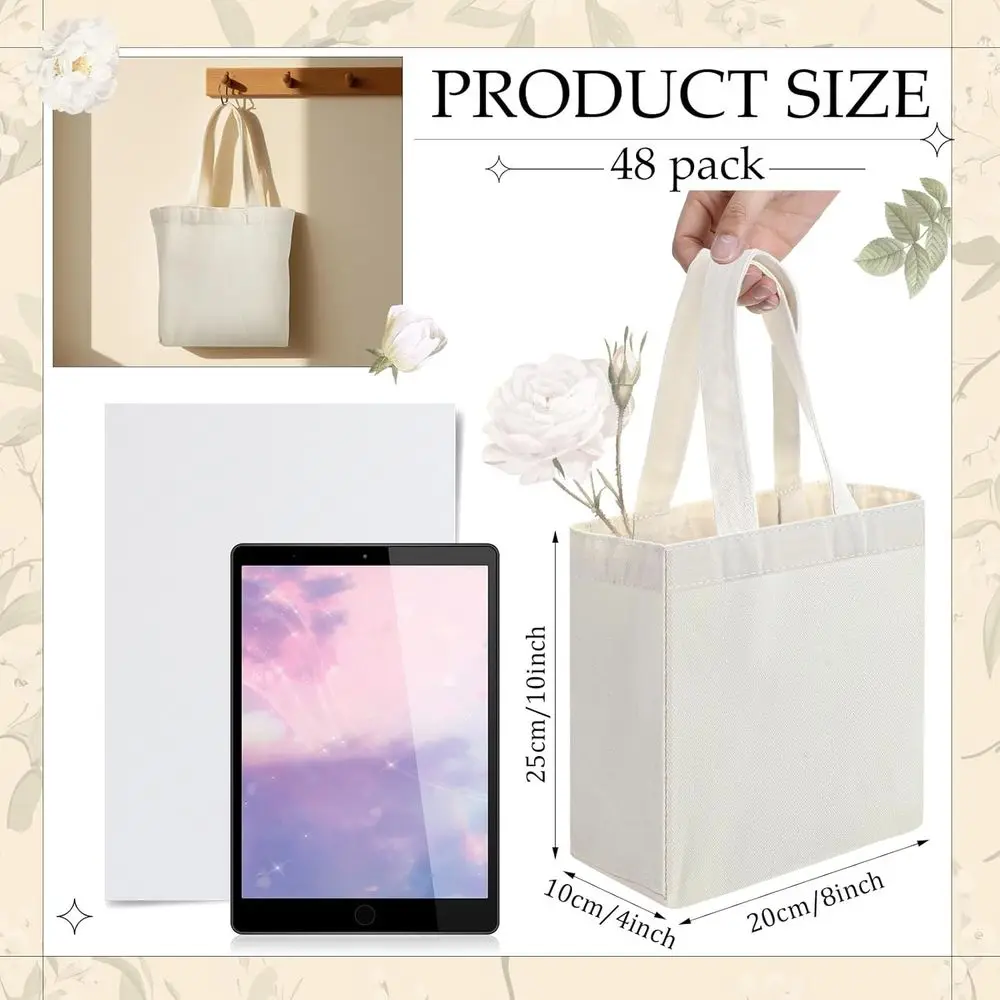48 pacotes de mini sacolas de lona bege, 8 x 4 x 10 polegadas, espaços em branco de sublimação para artesanato de Natal, faça você mesmo e lembrancinhas de festa