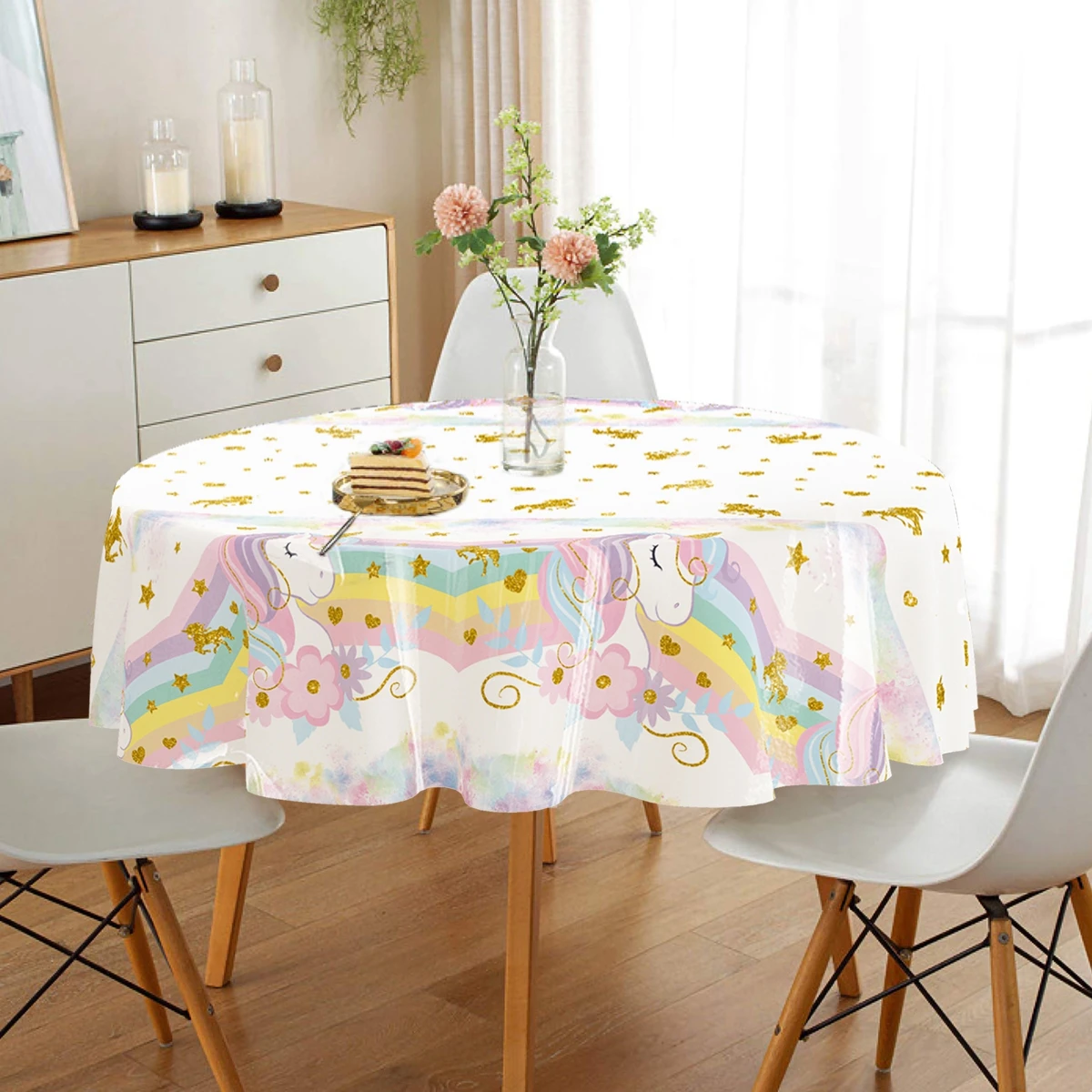 Rainbow Unicorn Round Tablecloth Unicorn Birthday Party Decoration Kids Girl Favors Gift Round Table Cover Baby Shower Supplies