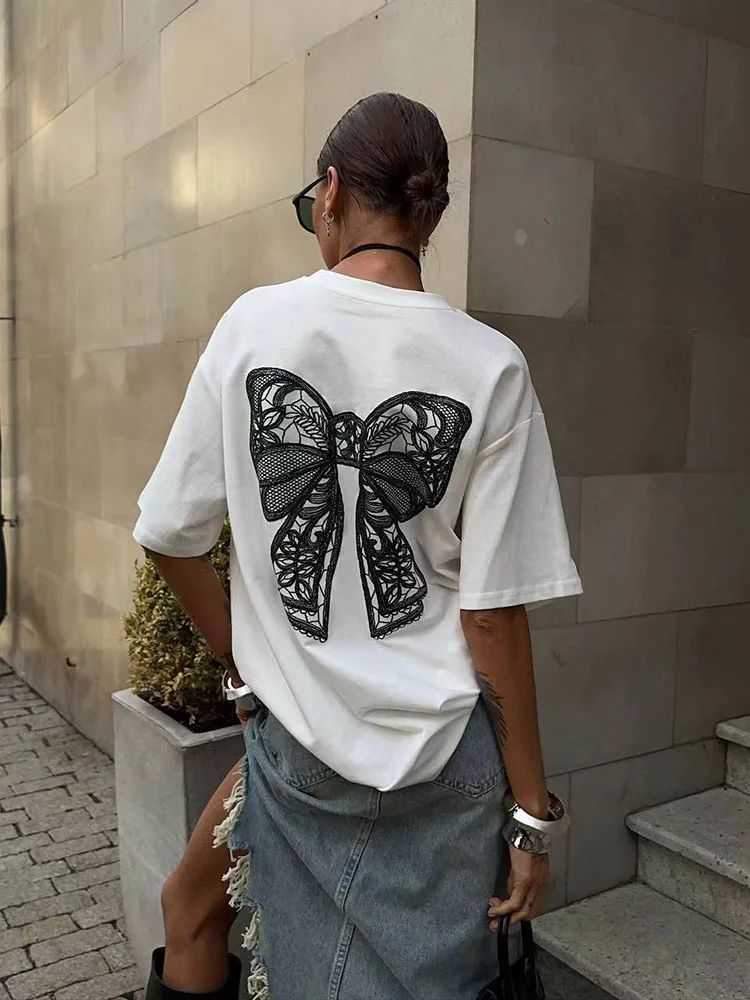 Cotton Mid Length Summer Tees Streetwear Plus Size T Shirt Women Harajuku BF Loose White Printed Short sleeve T Shirt Female