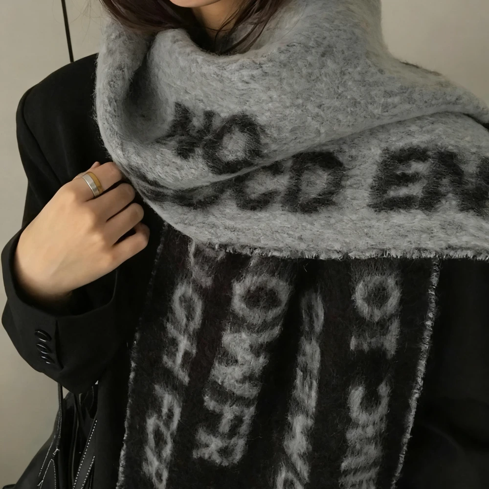 الكورية Ins نمط خطابات تحتوي على الصوف وشاح طويل فاسق الهيب هوب الرجعية وشاح أسود خمر الحياكة المد كول للجنسين وشاح #3