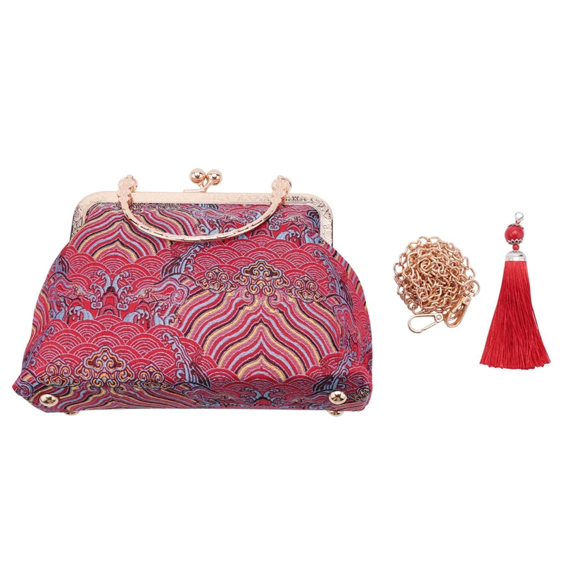 

Retro Su Haiya Wind Cloth Bag Temperament Elegant Tassel Cheongsam Bag Gold Banquet Bag Portable Diagonal Package