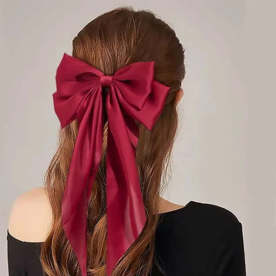 3PCS Silky Solid Color Satin Ribbon Bows Hair Clips Bowknot Spring Hairpins Hair Accessories For Women Girls Trendy Headwear