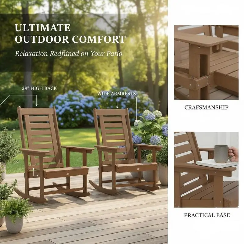 2 Pieces Outdoor Rocking Chairs, HDPE Patio Rockers with 28