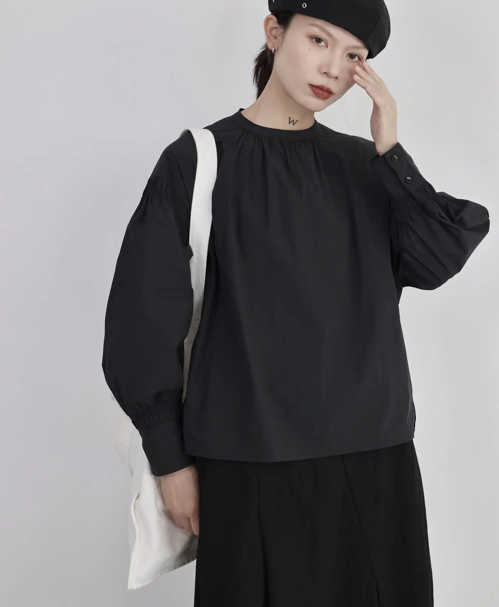 UMI MAO Yamamoto Dark Top Femme Japanese Retro Round Neck White Bubble Sleeves Lace Lantern Sleeves Shirt Women