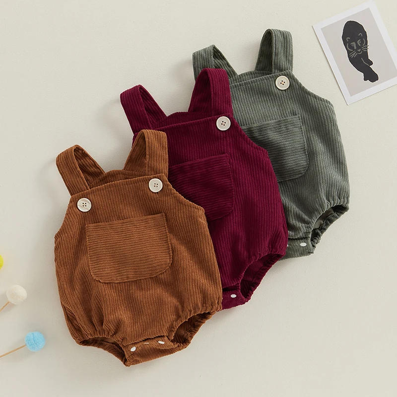 0-24M Toddler Baby Boy Girl Corduroy Romper Solid Overalls Suspender Sleeveless Strap Jumpsuit Newborn Bodysuit Clothes Outfit