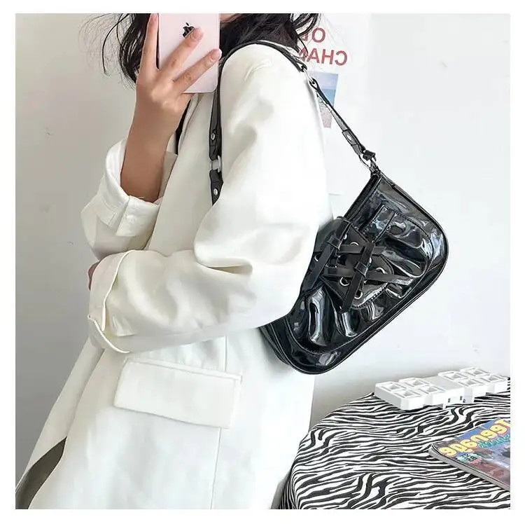 Bloom Sweet Cool Black Women Hot Girls Bow Mirror Chic Half Moon Shoulder Bag Female Haruku Aesthetic Y2k Handbag