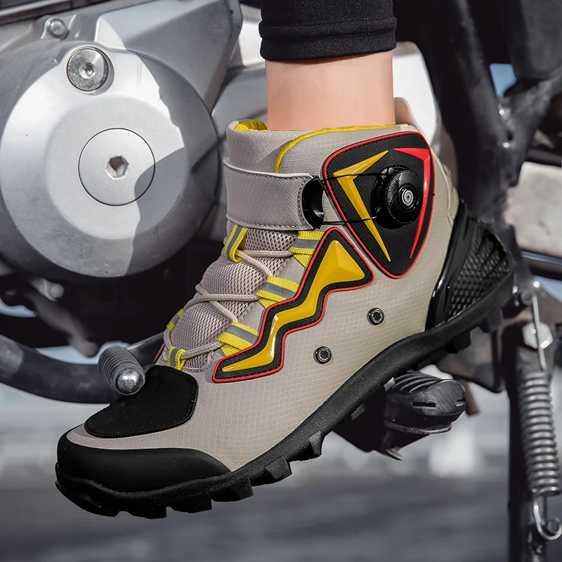 Men Motorcycle Boots  Protective Gear Shift Rubber Biker Shoes Motocross Boots Sole Retro Motorbike Shoes