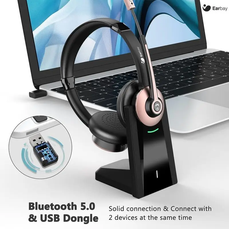 Wireless Headset with Mic, Noise Canceling & Mute, USB Dongle, Charge Dock for PC Phone Office view 6