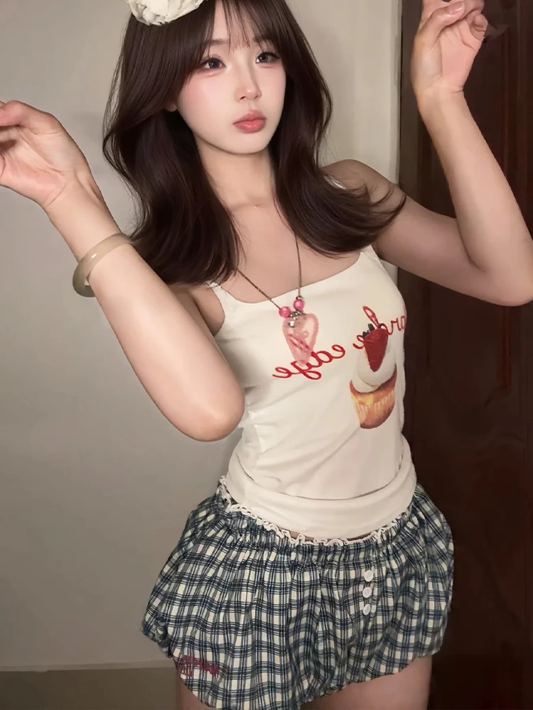 

Sweet & Spicy Coquette Set: Strawberry Print Cami Top with Puffy Bloomer Shorts - High Waist Cotton Lounge Wear for Girls