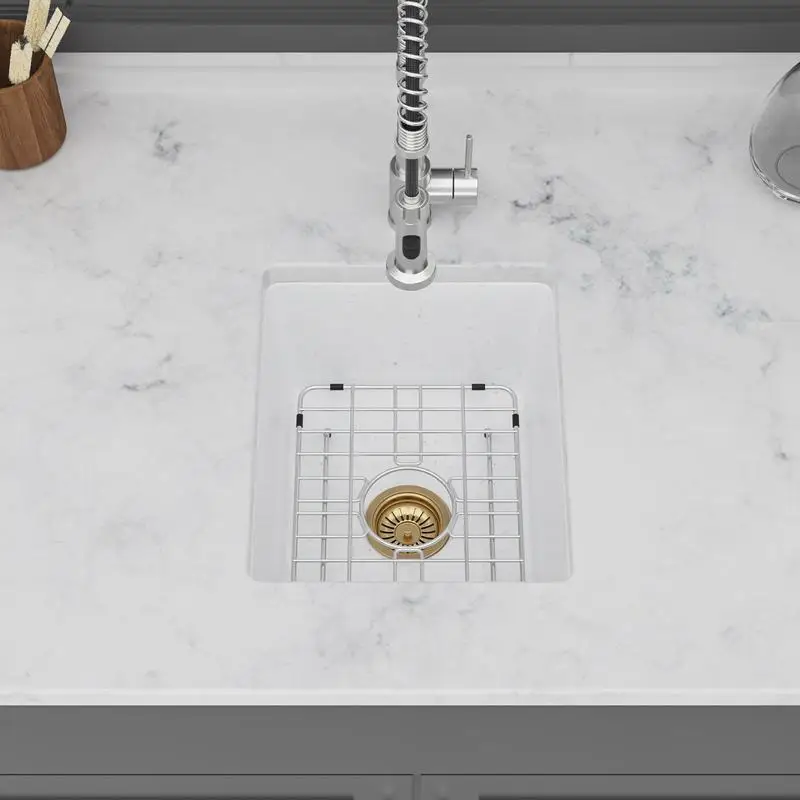 

White Granite Composite Undermount Single Bowl Kitchen Sink 14.82" x 17.55" x 8.38