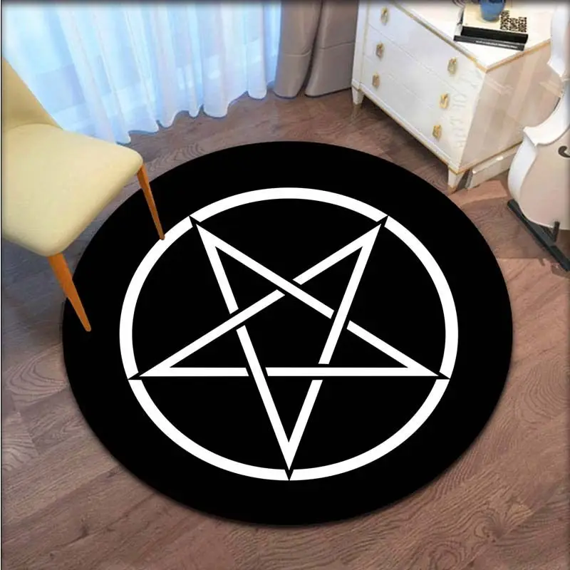 VIKAMA Pentagram Circular Cool Short Velvet Carpet, Non-Fading Dark Gothic Floor Mat, Durable & Wear-Resistant for Living Room