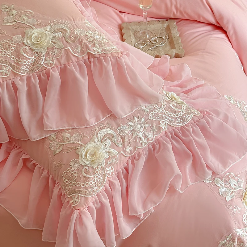 Elegante laço rosa bordado con - Embroidery Quilt Cover avaliação e preço