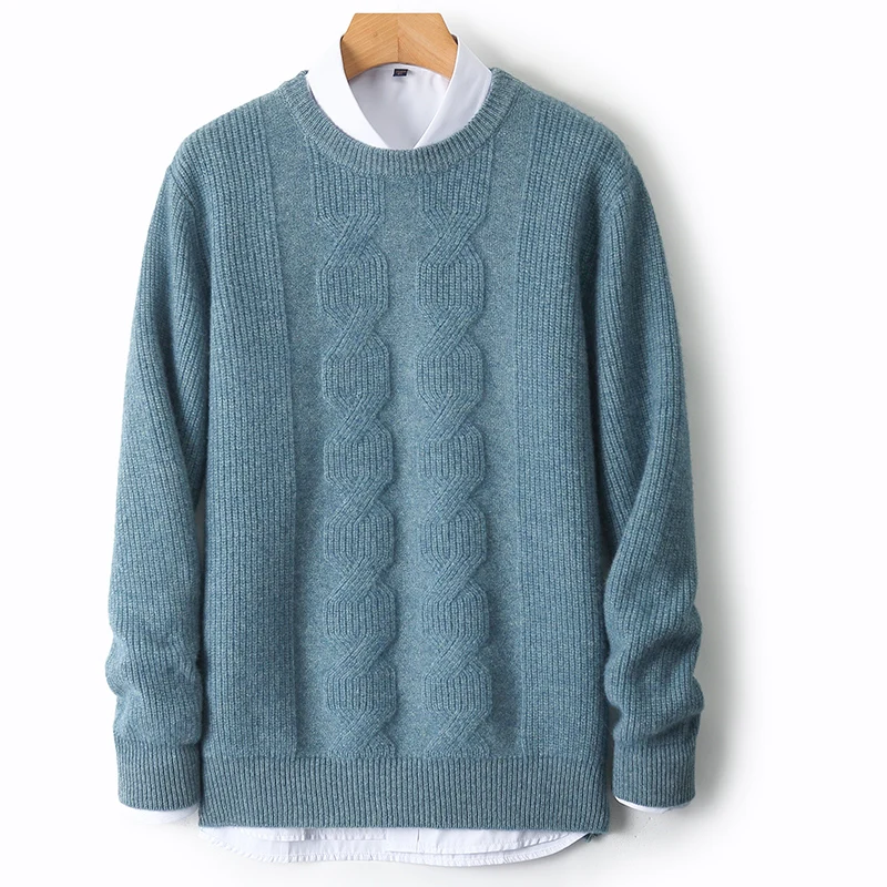 Thickened Round-Neck Knit Wool Sweater Men's Casual Wear 100% Pure Wool Autumn/Winter New Seven-Ply Twist