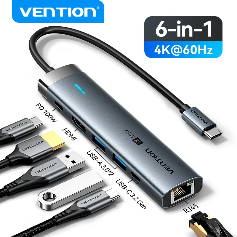 Vention USB C HUB 4K60Hz Type C to HDMI RJ45 PD 100W Adapter For Macbook iPad Pro Air M2 M1 Sumsang PC Accessories USB 3.0 HUB