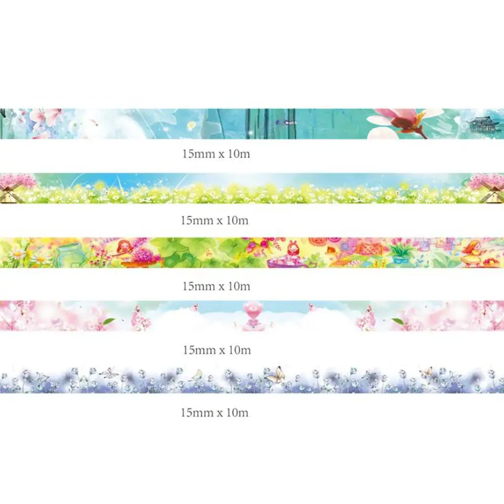Set Selotip Washi 1 Gulungan Koleksi Dekoratif Lebar 15Mm (0.59 Inci) untuk Perencana Pembungkus Kado Kerajinan Buku Tempel