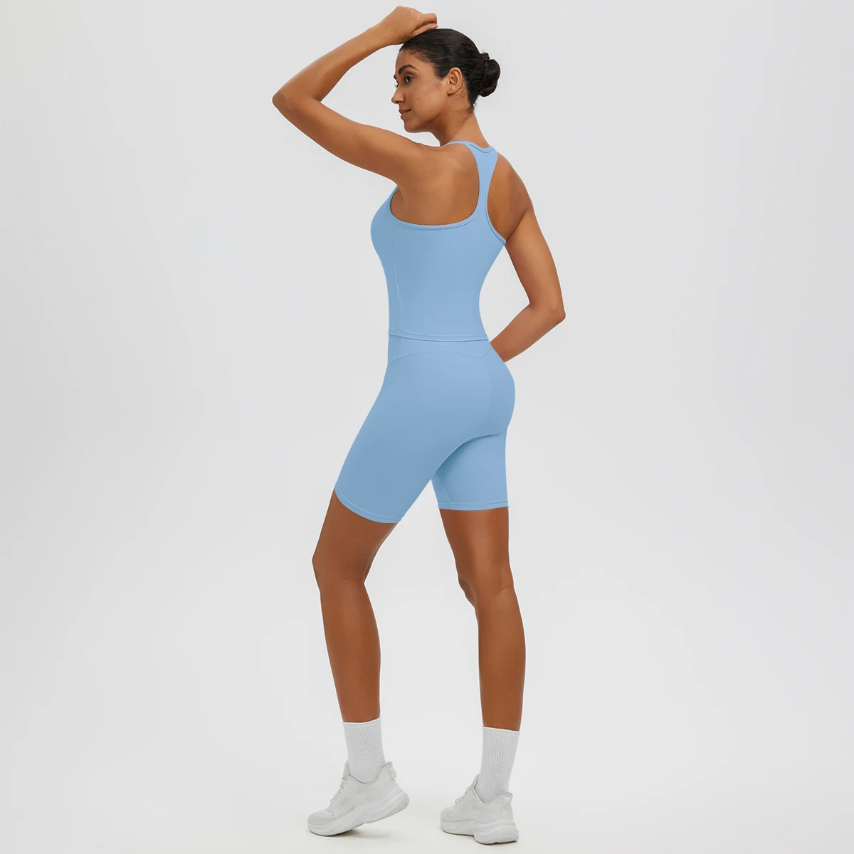 2PCS/set Yoga Suit for Woman Thin Shoulder Straps I-shaped Vest Solid Color Workout Top Breathable Hip-lifting Fitness Shorts