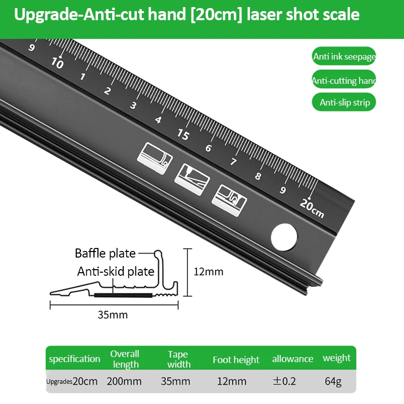 20/30/45cm Aluminum Straight Ruler Multifunctional Protective Ruler Anti Slip Laser Calibration Hands Marking Ruler for Woodwork