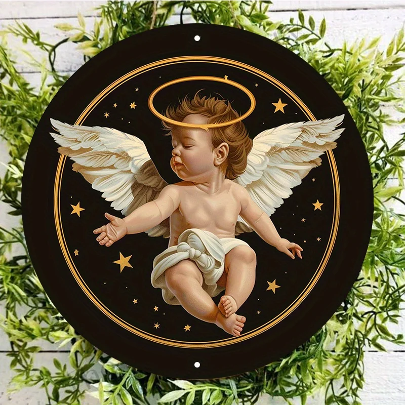 Indestructible Round Metal Sign, Little Boy Design, Perfect for Door or Wall Decoration, Wall Art, Home Decor, 8x8 Inch, 1Pc