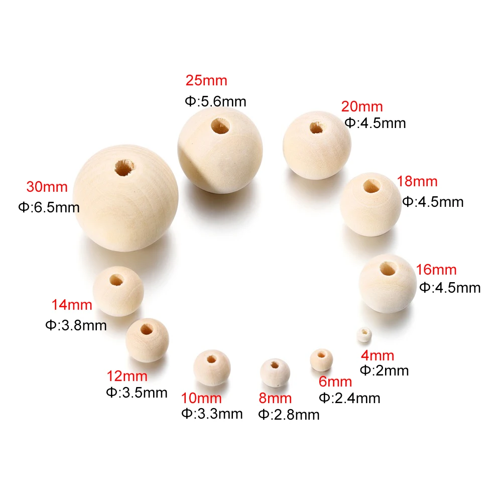 Cuentas de madera Natural de 4-30mm, cuentas espaciadoras sueltas decorativas sin terminar redondas de madera para pulseras DIY, decoraciones artesanales