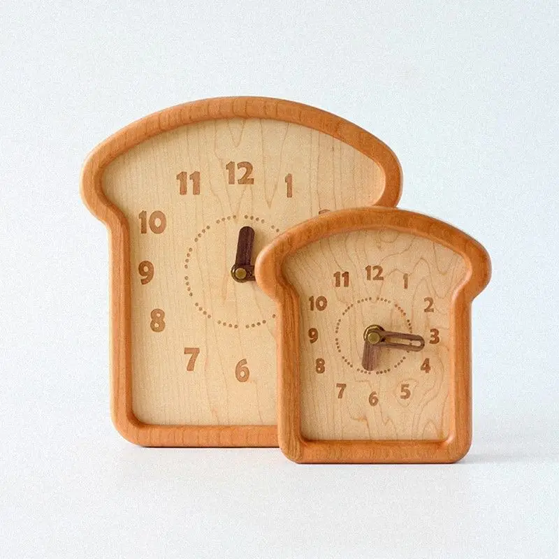 Creative cute bread shape wooden seat clock bedside bedroom pendulum table ornament
