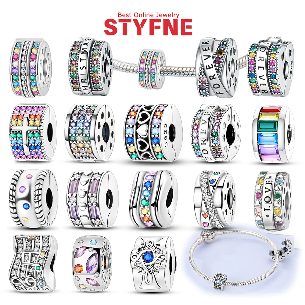 

925 серебряного цвета с цирконием, фиксирующий зажим, цвет любви, заметки, радужные бусины с перьями, подвески, подходят для оригинального браслета, женские ювелирные изделия, подарок, сделай сам