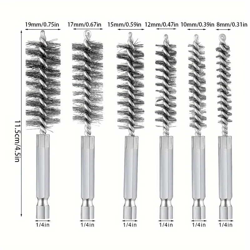 12pcs Stainless Steel Wire Pipe Brush Multi-Specification Wire Brush Deburring and Rust Removal