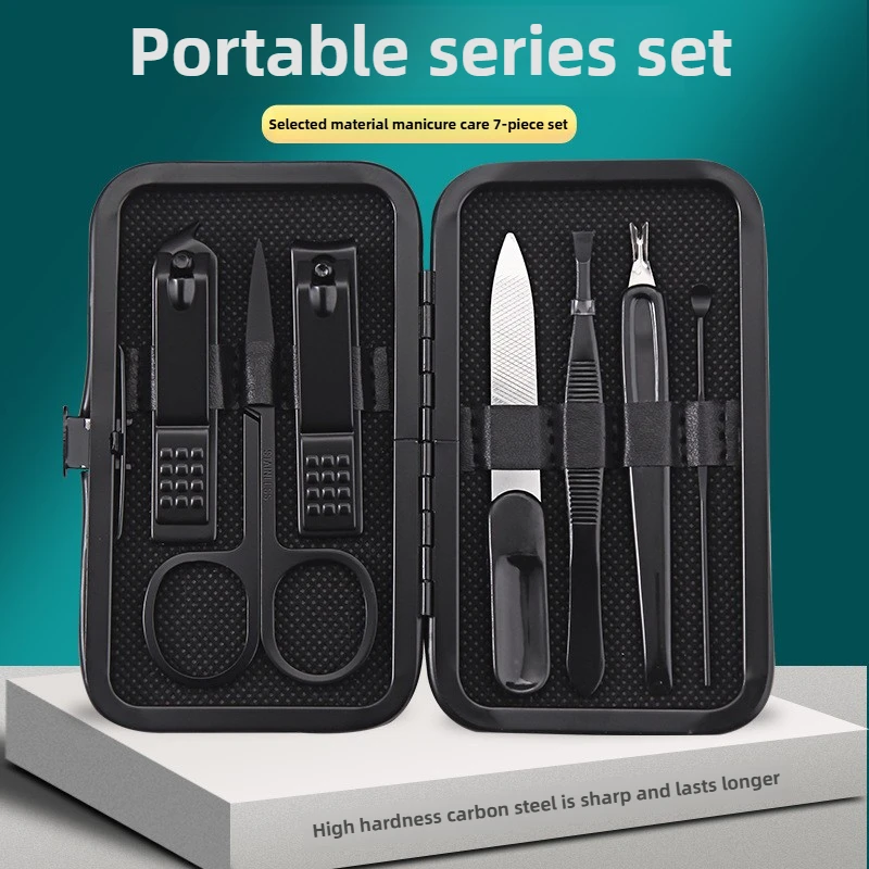 Set manicure unisex in acciaio inossidabile da 7 pezzi con lima per unghie Kit per toelettatura da viaggio portatile Forbici per unghie Kit di strumenti per toelettatura Clippers