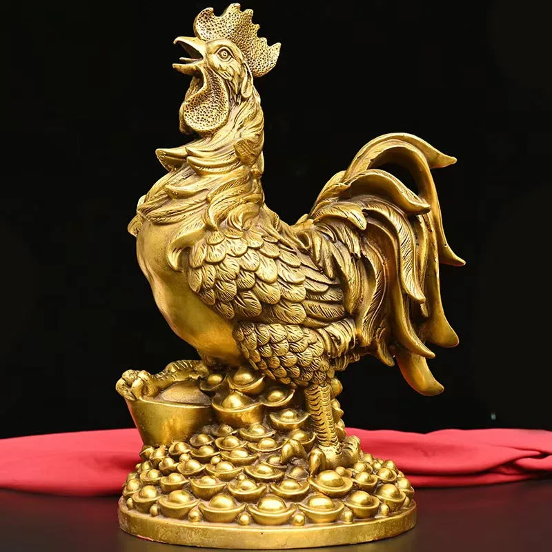 LARGE bless family Safety Health luck Magic office home shop efficacious Mascot Cock Money Drawing COPPER ART statue decoration