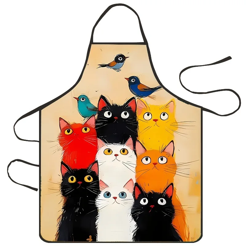 【Katzen in der Küche】Bedruckte Schürze mit Cartoon-Katzenmuster, ölbeständig und schmutzabweisend, Schürze für zu Hause