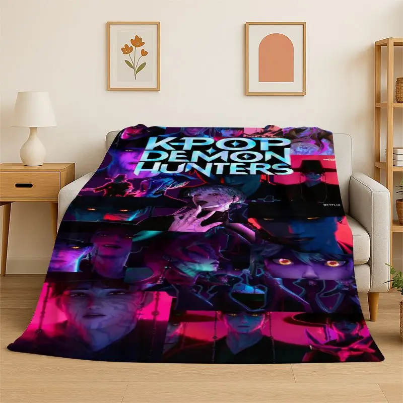New KPop D-Demon H-Hunters Cartoon Flannel Throw Blanket,Warm Cozy Blanket for Bed,Sofa,Couch,Bedroom,Living Room,Office,Camping