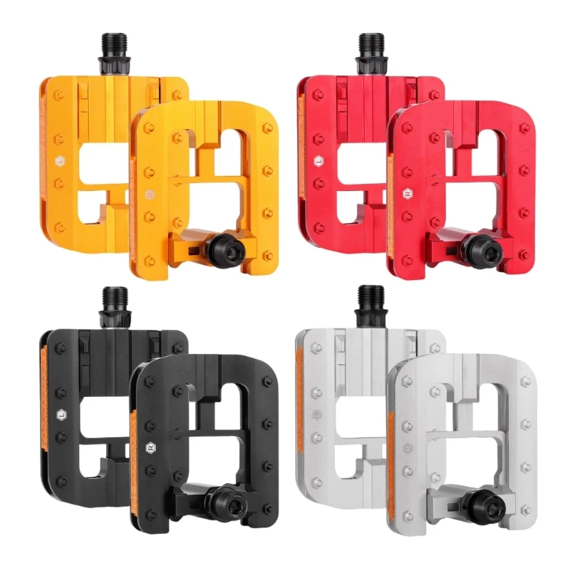 

Folding Bike Pedals with Reflective Strips Wide Flat Cycling Foldable Pedals