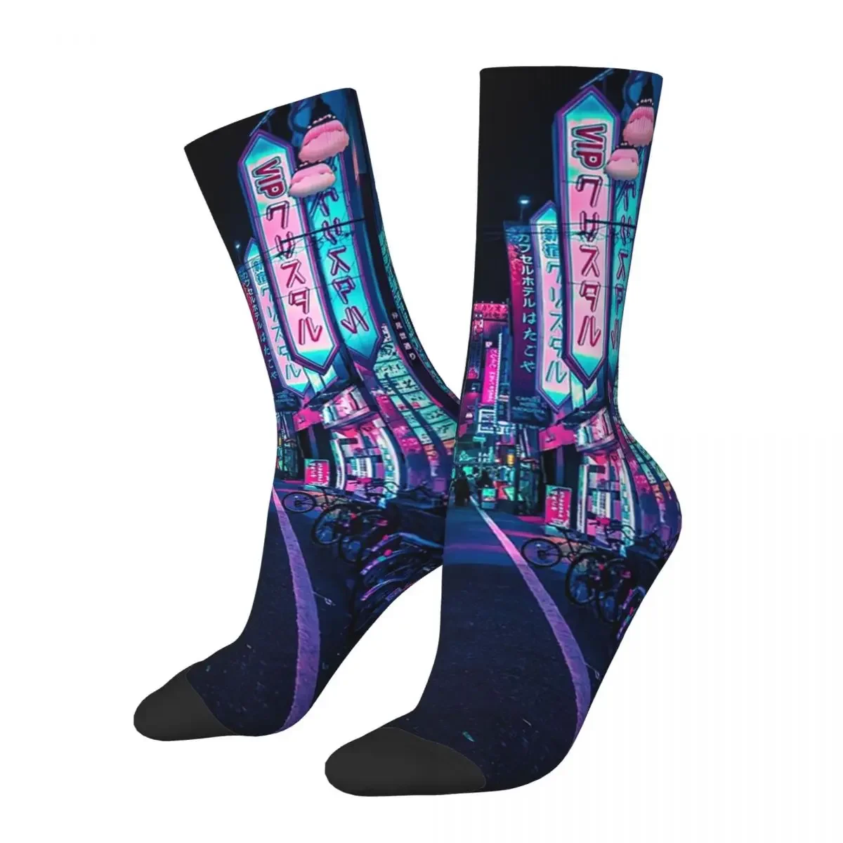 Tokyo - A Neon Wonderland Socks Harajuku Sweat Absorbing Stockings All Season Long Socks for Man's Woman's Birthday Present