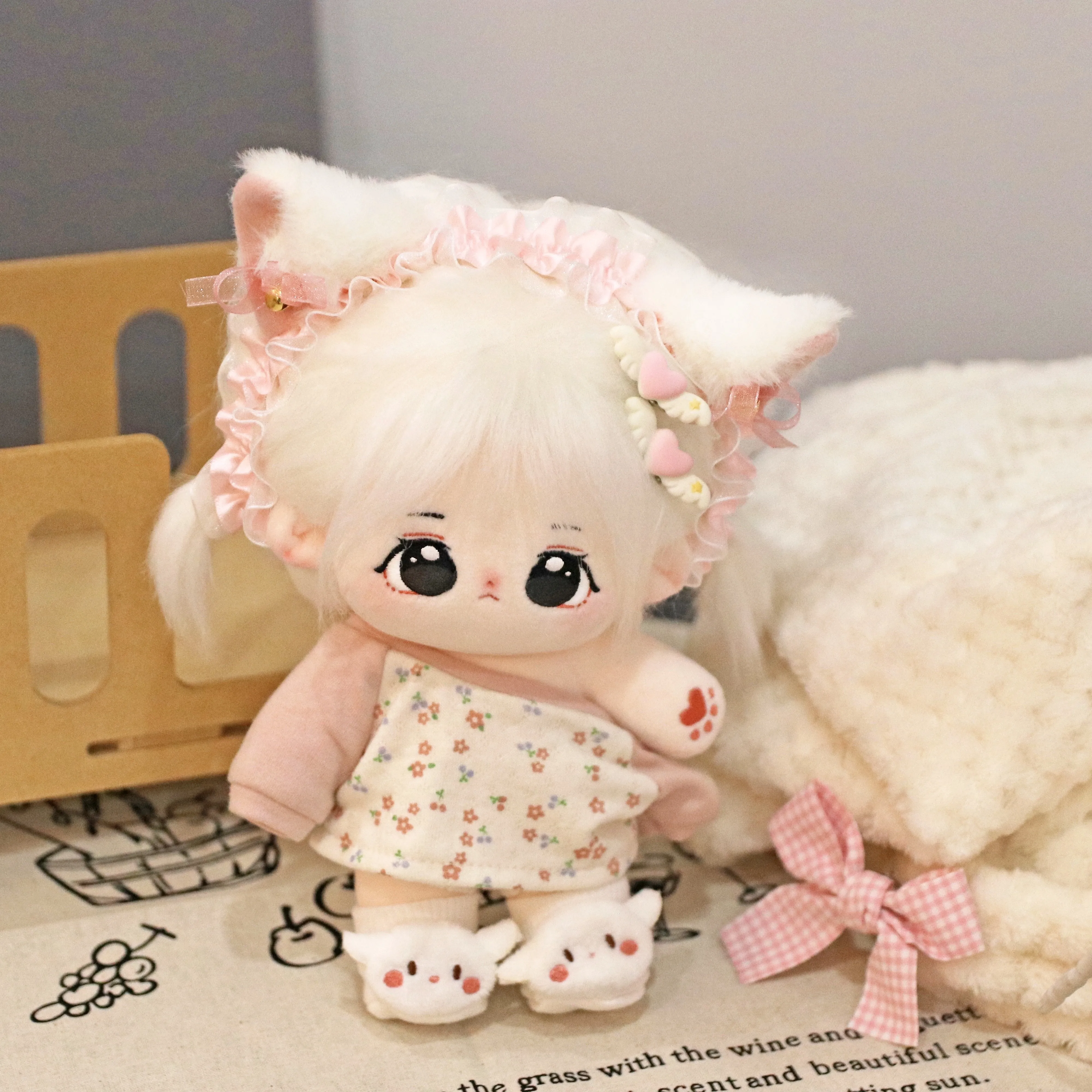 Pyjama Kawaii Rose avec Oreilles de Chat pour Fille, Bandeau, Tenue de Loisirs, Change de Vêtements, Mignon, Trempé, Accessoires Cosplay, 20cm