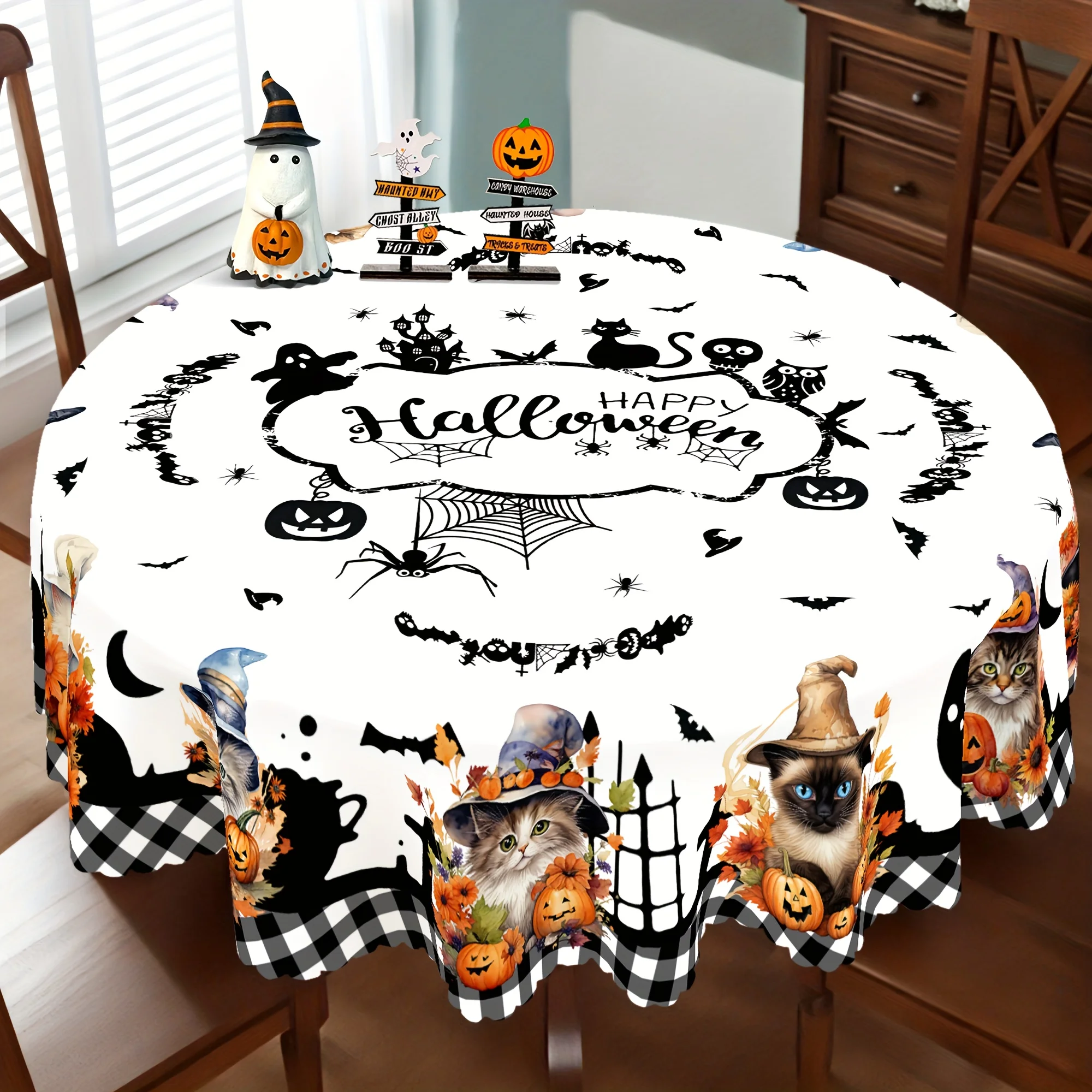 1 piece of Halloween cat carnival tablecloth - suitable for Halloween, rectangular and circular tablecloth,kdj