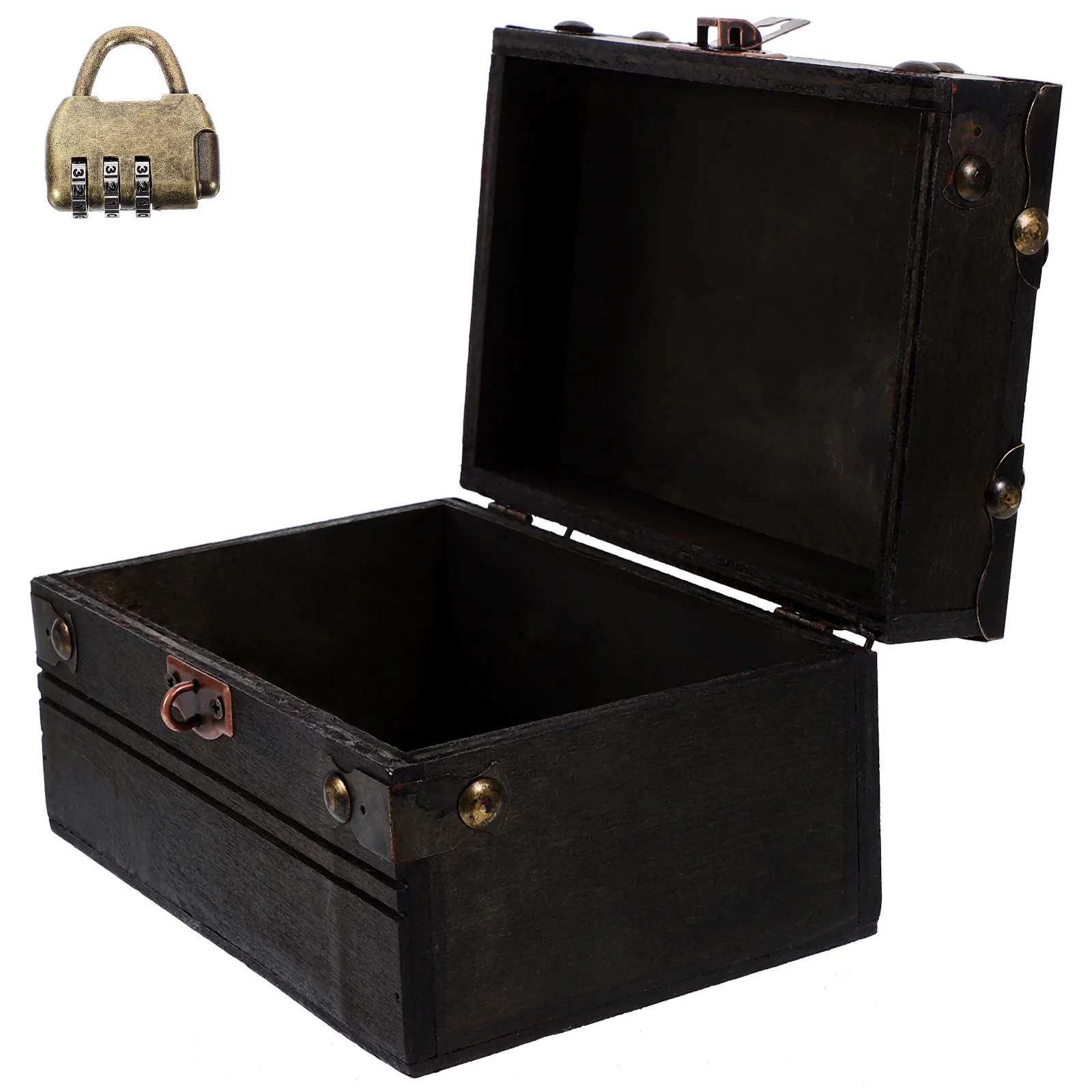 الرجعية صندوق الكنز الخشبي خمر تخزين المجوهرات الصدر تذكار المنظم ديكور المنزل فيلم الدعامة صندوق الكنز الخشبي #4