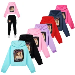 New Kids Girl Cropped Sweatshirt Half Waist Sabrina Carpenter Hoodie Set Children Clothing  Spring  Hoody Long sleeve Tops 3765