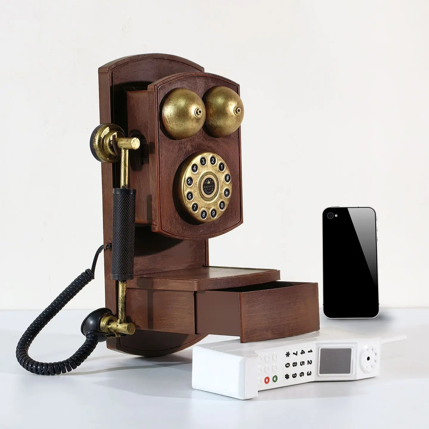 European retro wall-mounted telephone storage model props ornaments creative home industrial wind metal crafts