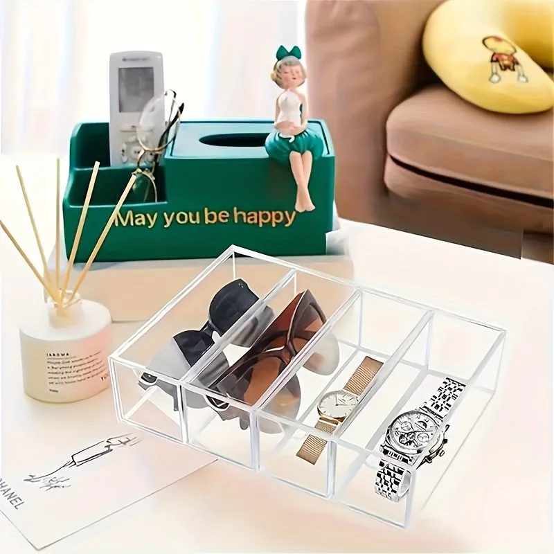4Grids Desk Glasses Sunglasses Drawer Divider Transparent Dust-proof Overlay Cosmetics Lipstick Shelving Gift Office Supplies image 5