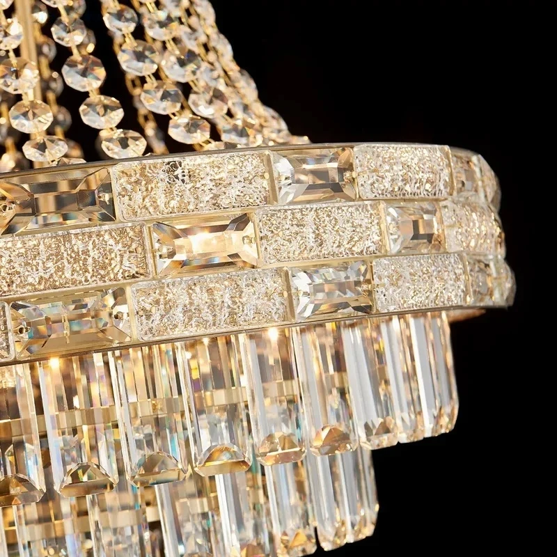 Luxury Gold Crystal Chandelier For High Ceiling Staircase Modern Large K9 Crystal Hanging Pendant Light Living Room Vila Lobby