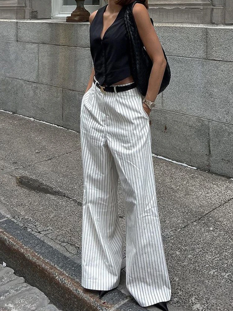 

Mumaroho 2024 Spring Summer Women Striped Office Trousers High Waist Loose Wide Leg Flare Pants For Women Female