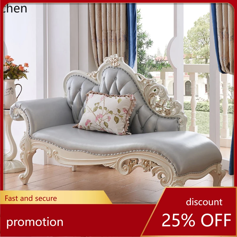 

ZMLchaise longue solid wood bedroom living room single leather small sofa chaise longue