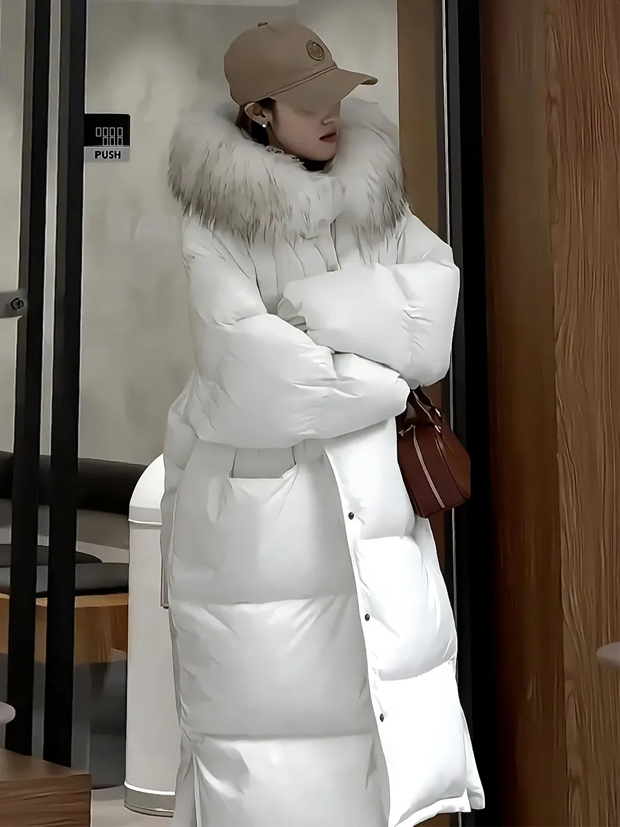 

Women's Long Thiened White Du down Jaet Collar Coat Casual Sle Winter New Faion Lazy High-End Feeling Coat