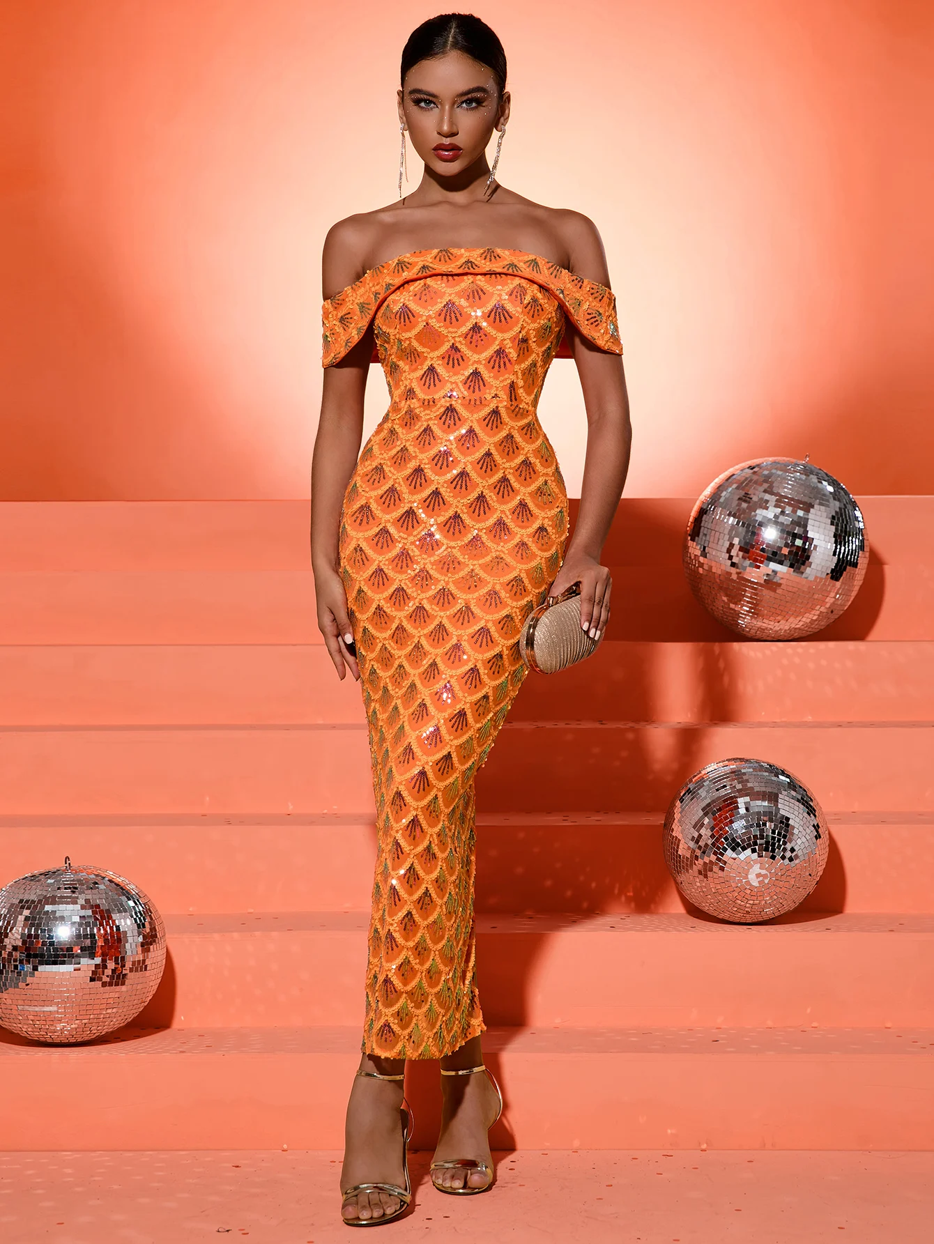 فستان UNITHORSE بفتحة كتف واحدة متألقة للحفلات، فستان أنيق مفتوح من الأمام لامع للنساء