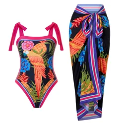 2026 Swimwear Women One Piece Swimsuit With Beach Skirt Printed Bathers Swimming Bathing Swim Suit Beachwear Summer Bodysuit