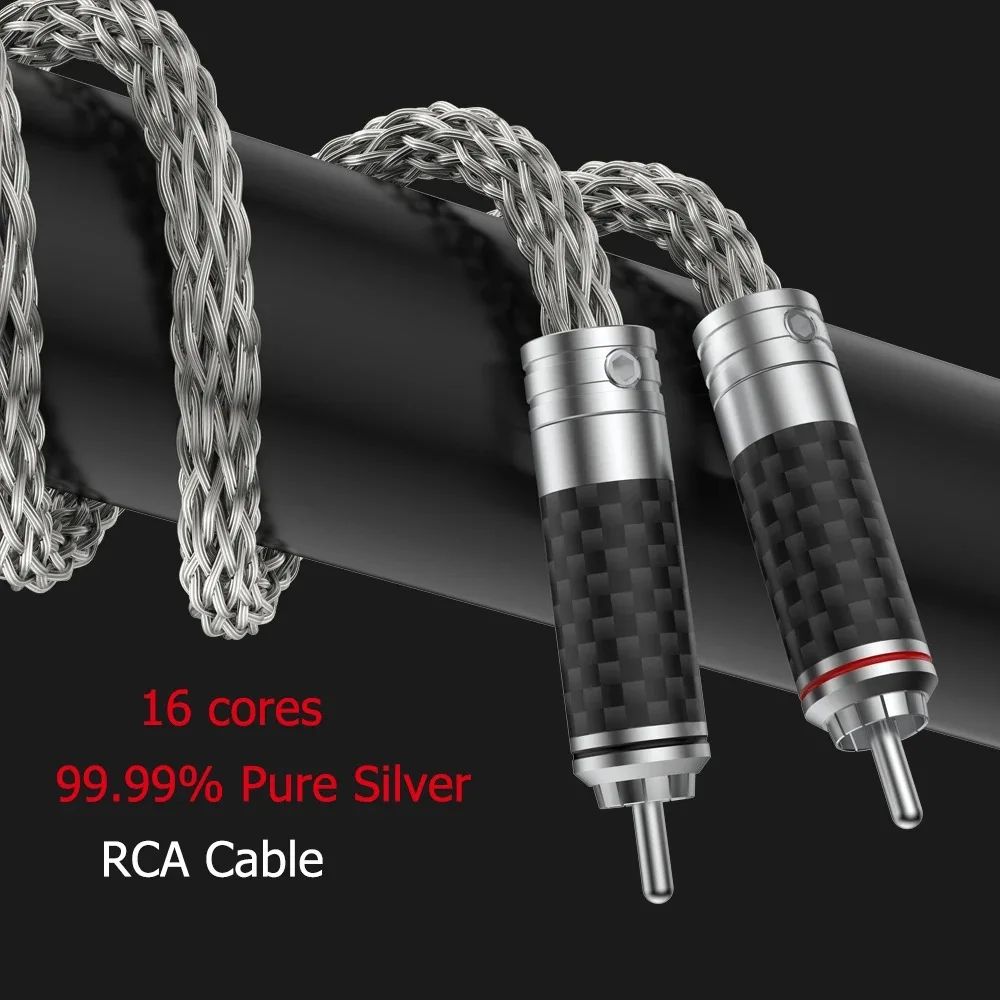 16 코어 순수 실버 OCC 두꺼운 RCA 오디오 상호 연결 케이블 (앰프 CD 플레이어 용) 고 충실도 참조 오디오 파일 등급