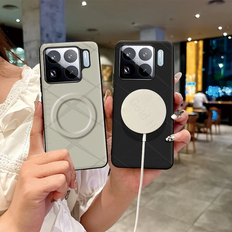 

For Magsafe Case For Xiaomi 17 Pro Max X-shaped Print Leather Phone Case For Xiaomi 15S Pro Shockproof Back Cover mi 15 14 17Pro